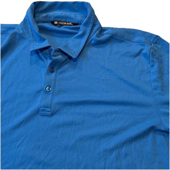 Travis Mathew Polo Shirt Mens 2XL Blue Golf IBM Logo Stretch Wicking Performance